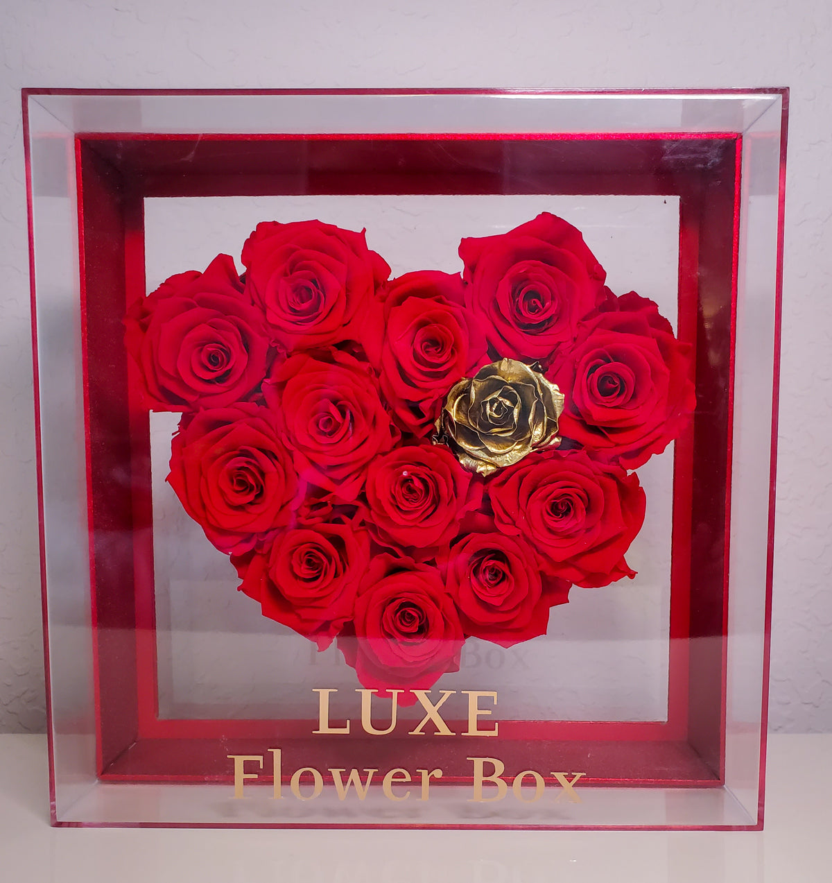 "Gold Heart" Preserved Roses  Heart Box Last more than 1 year