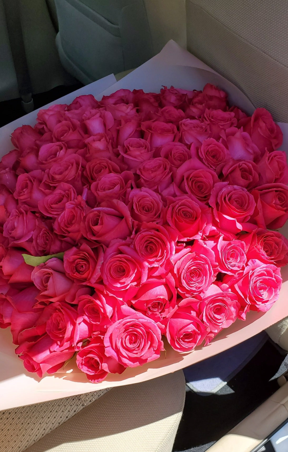100 Hot Pink Roses Bouquet
