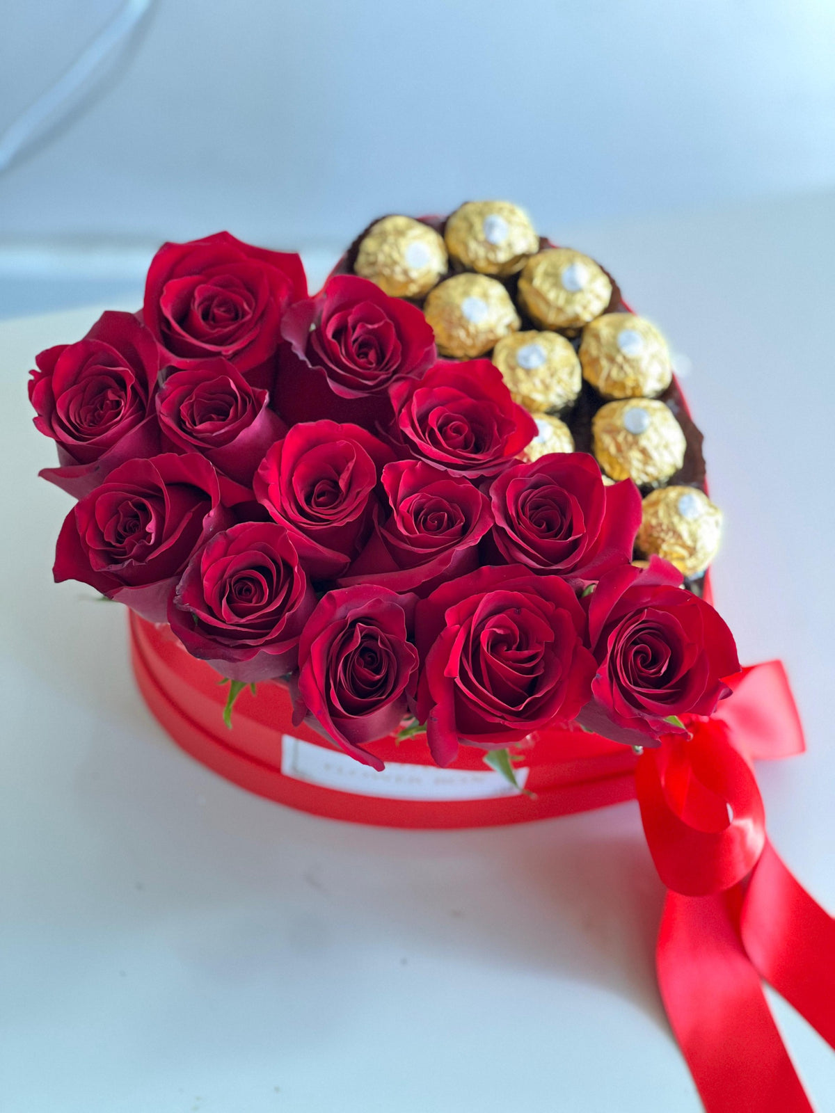Valentine's Day  Heart box with Roses and Ferrero Roche Chocolate