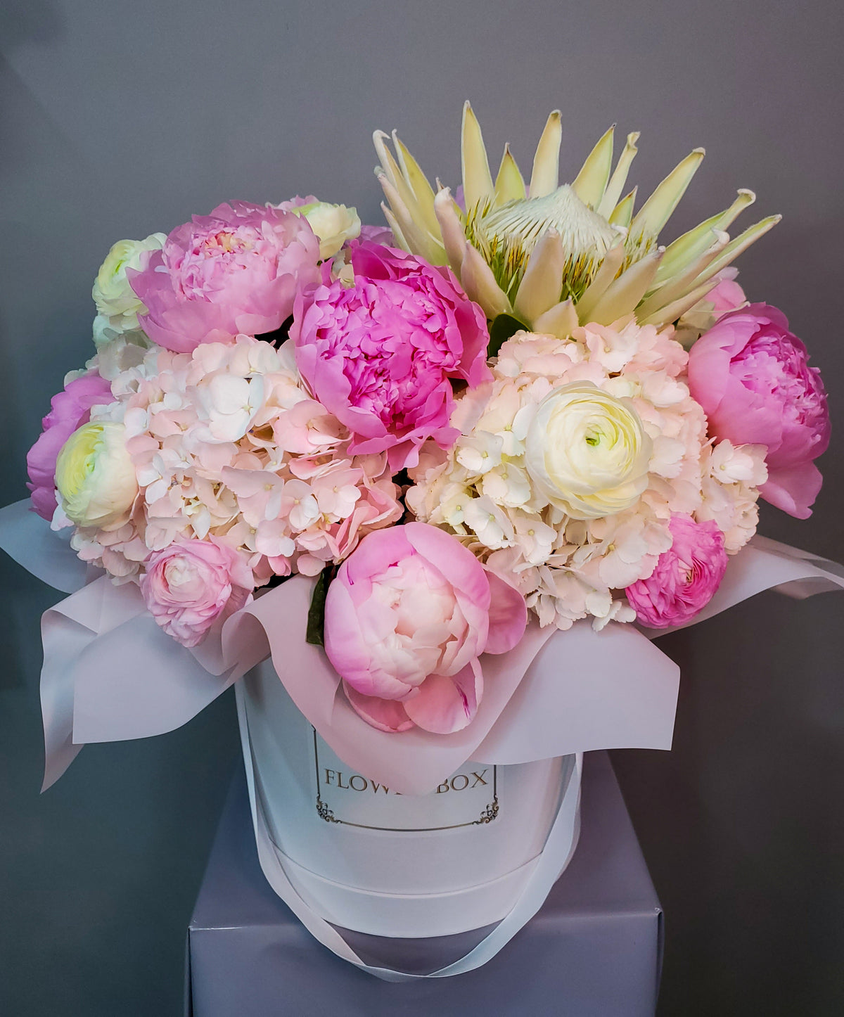 The White Queen - Protea and Peonies