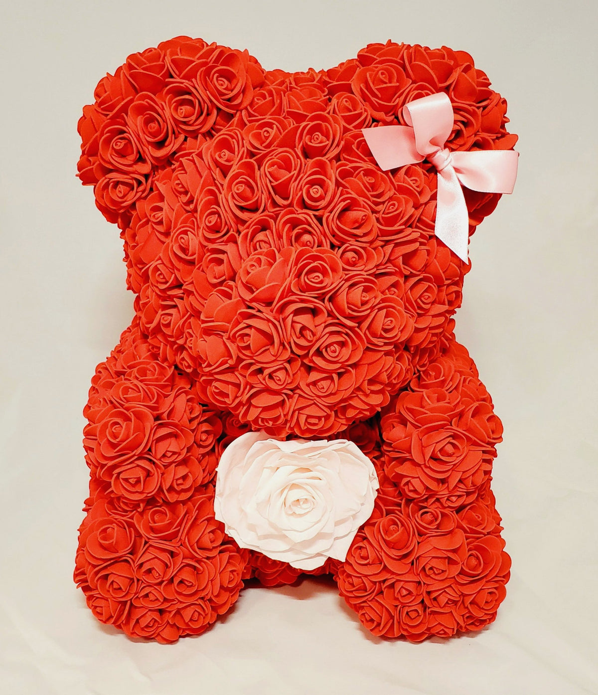 Rose Teddy Bear with Preserved Large Rose -14 inch tall