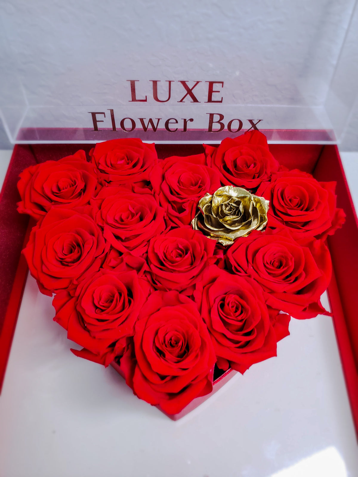 "Gold Heart" Preserved Roses  Heart Box Last more than 1 year