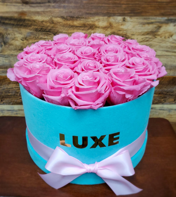Turquoise Velvet Box with Roses -last over one year