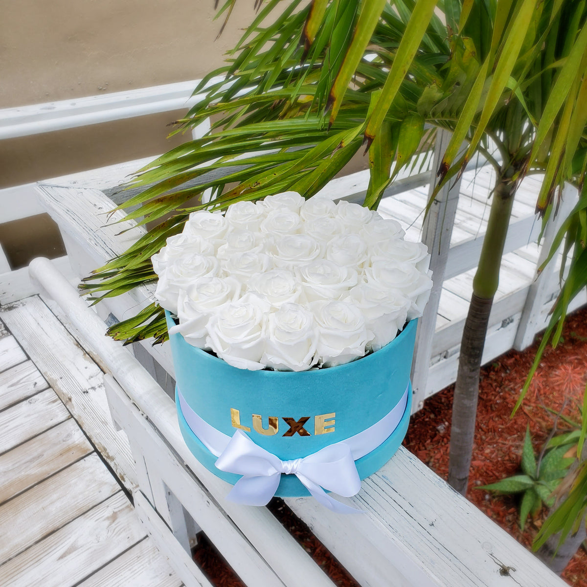 Turquoise Velvet Box with Roses -last over one year